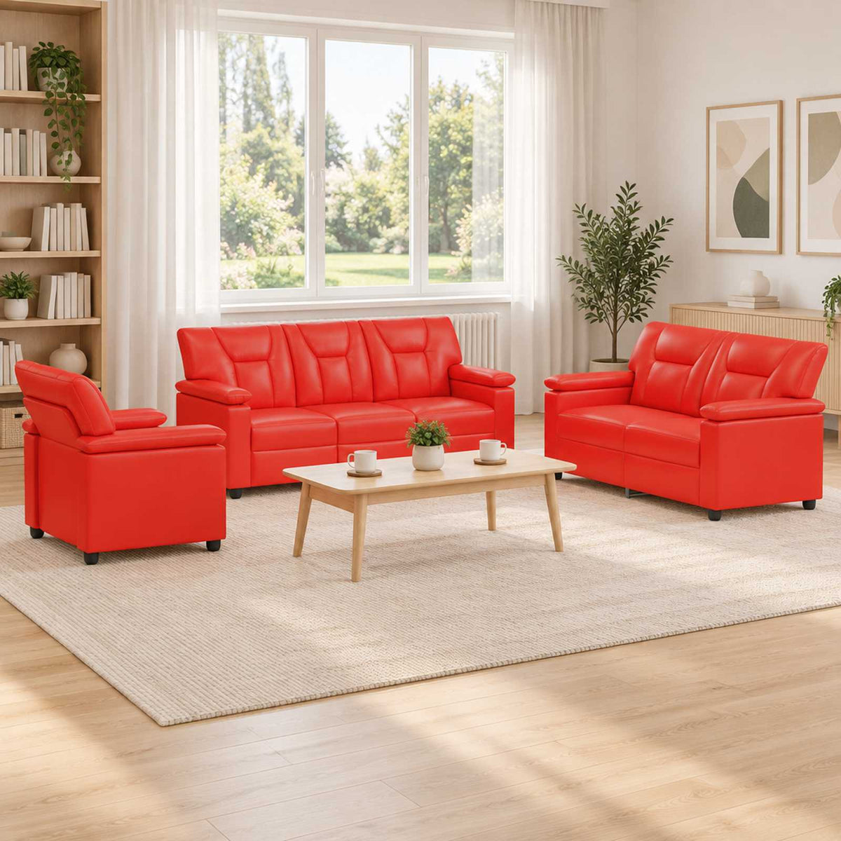 vidaXL Zestaw Sof 3 pcs czerwony Ekoskóra