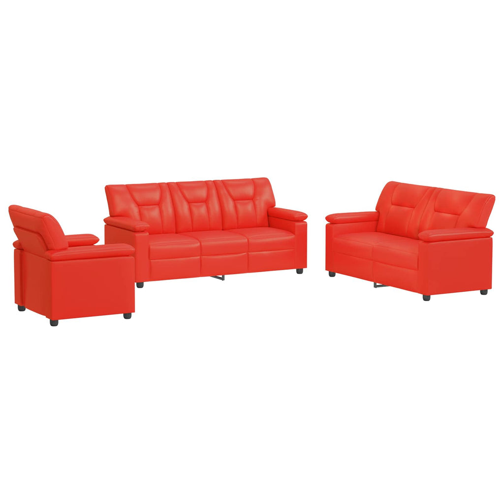 vidaXL Zestaw Sof 3 pcs czerwony Ekoskóra