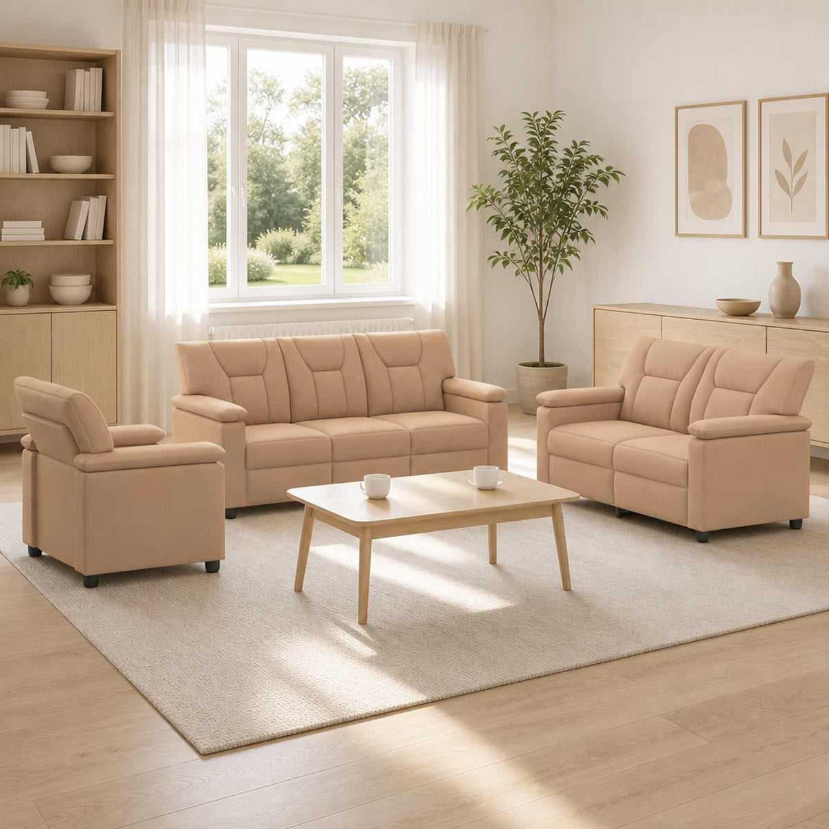 vidaXL Zestaw Sof 3 pcs Cappuccino Ekoskóra