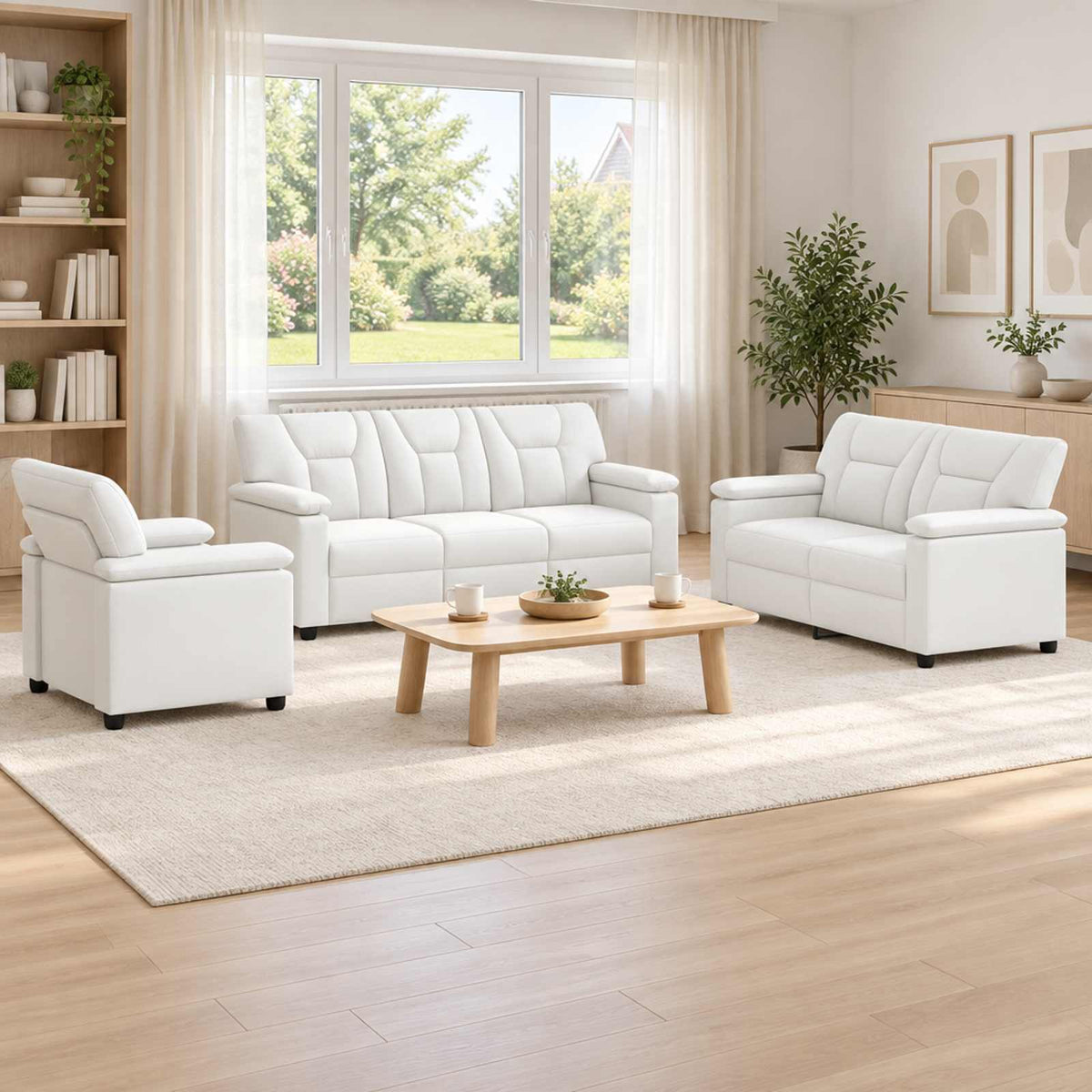 vidaXL Zestaw Sof 3 pcs Biały Ekoskóra