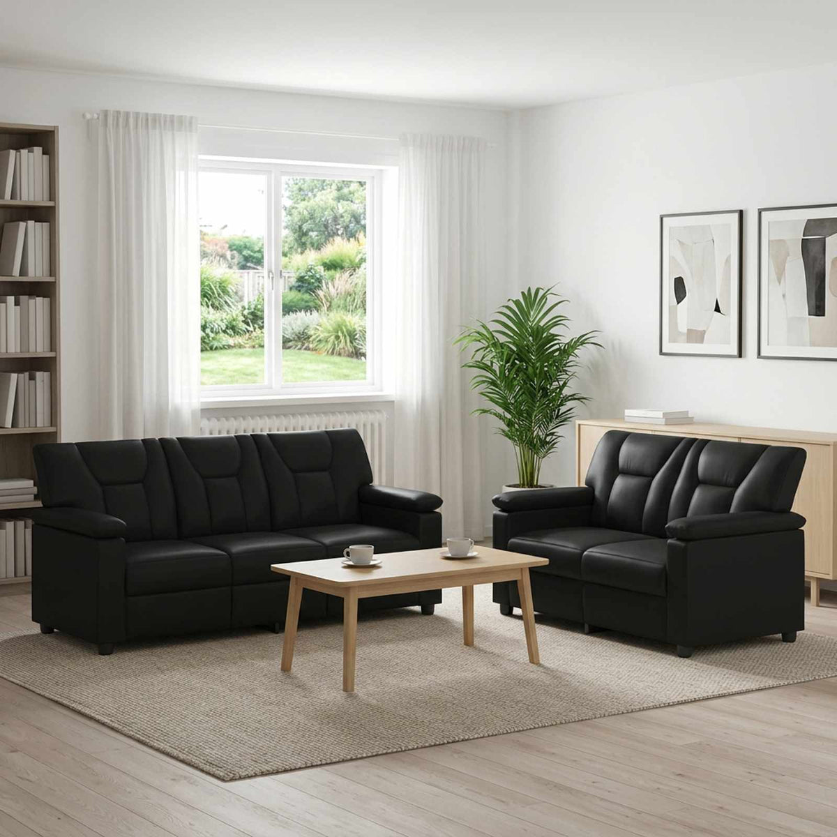 vidaXL Zestaw Sof 2 pcs Czarny Ekoskóra