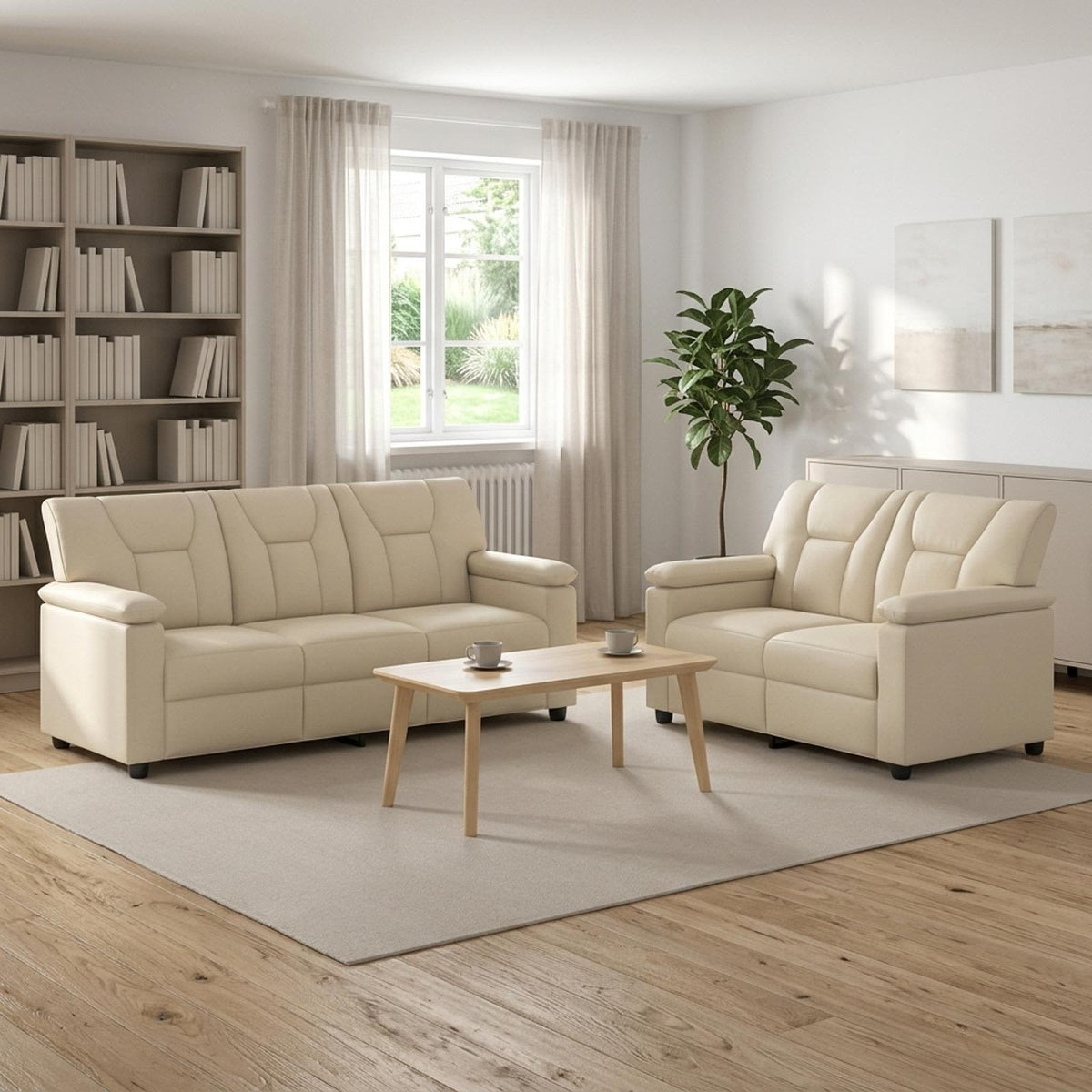 vidaXL Zestaw Sof 2 pcs kremowy Ekoskóra