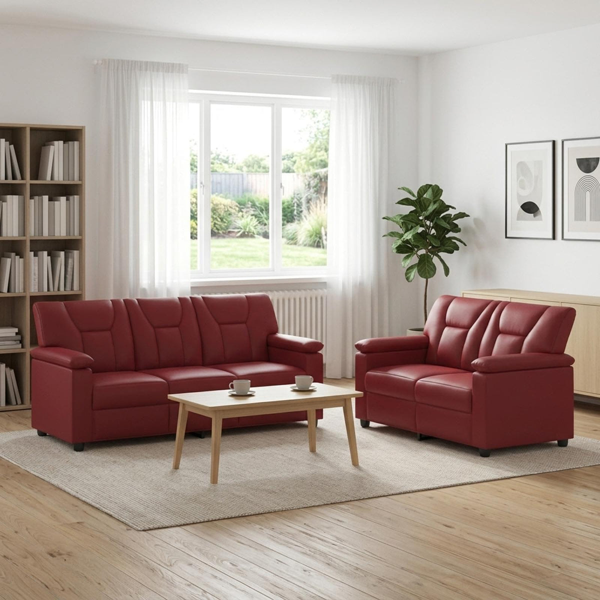 vidaXL Zestaw Sof 2 pcs Czerwone wino Ekoskóra