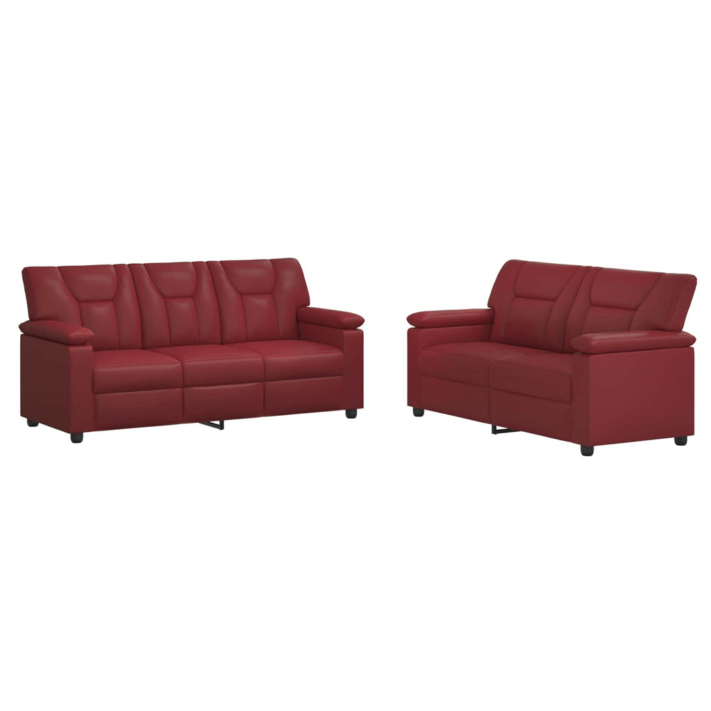 vidaXL Zestaw Sof 2 pcs Czerwone wino Ekoskóra