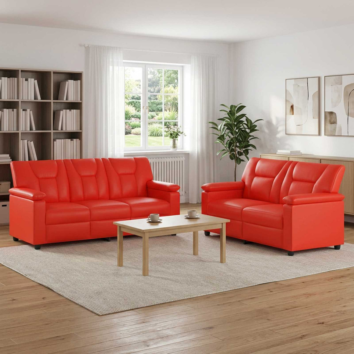 vidaXL Zestaw Sof 2 pcs czerwony Ekoskóra
