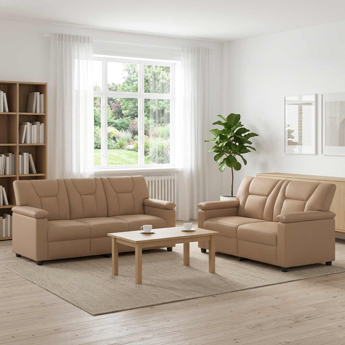 vidaXL Zestaw Sof 2 pcs Cappuccino Ekoskóra