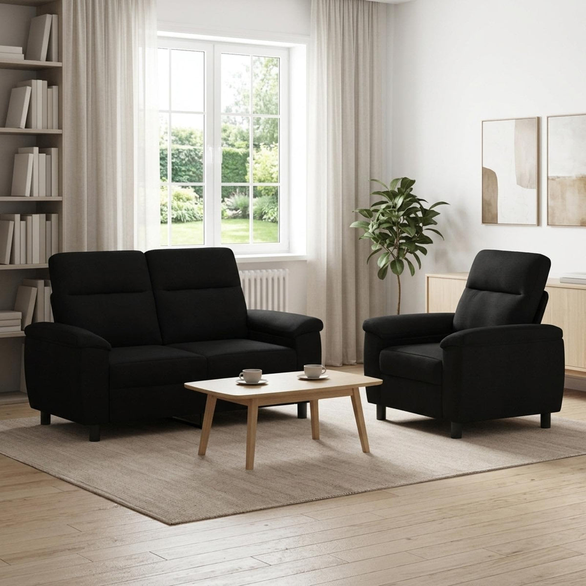 vidaXL Zestaw Sof 2 pcs Czarny tkanina