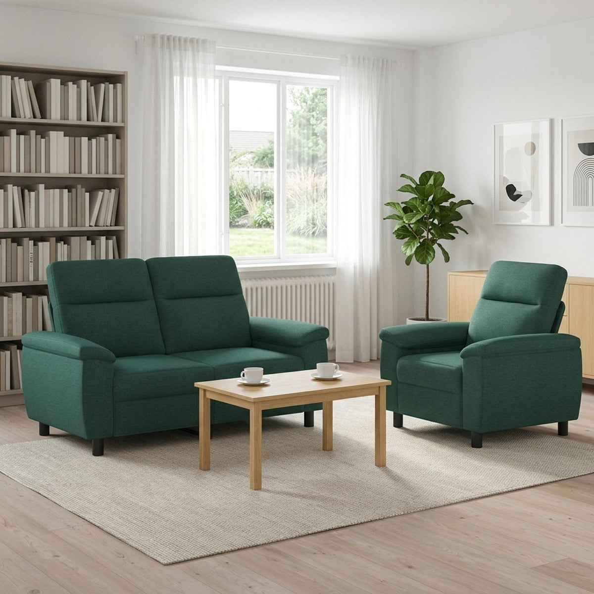 vidaXL Zestaw Sof 2 pcs Ciemnozielony tkanina
