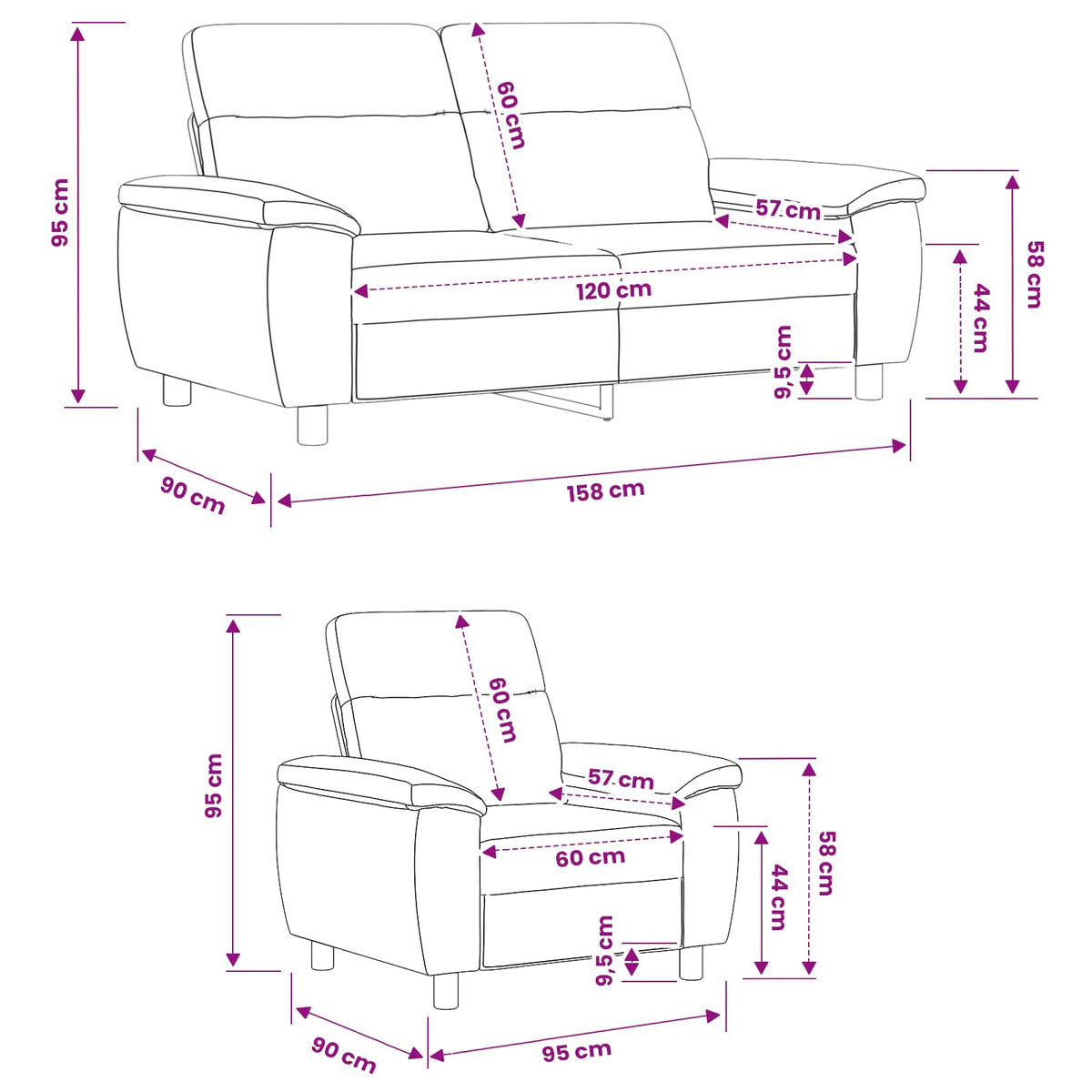 vidaXL Zestaw Sof 2 pcs Ciemnoszary tkanina