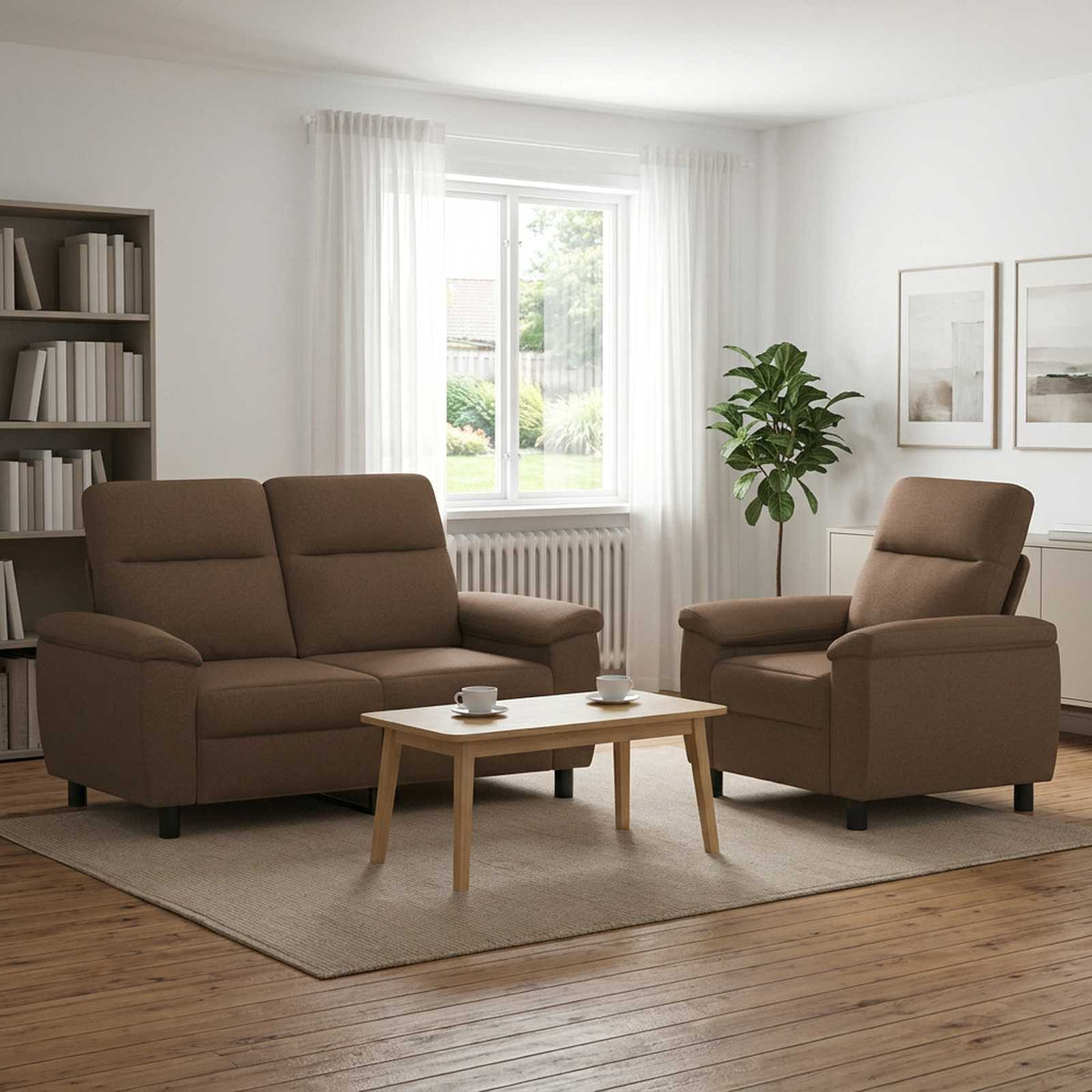 vidaXL Zestaw Sof 2 pcs brązowy tkanina