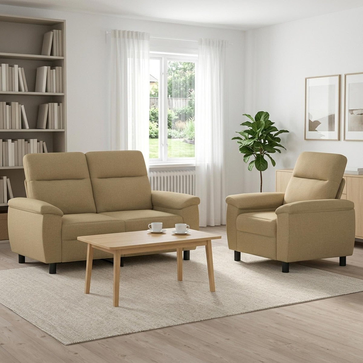 vidaXL Zestaw Sof 2 pcs Jasny Brąz tkanina