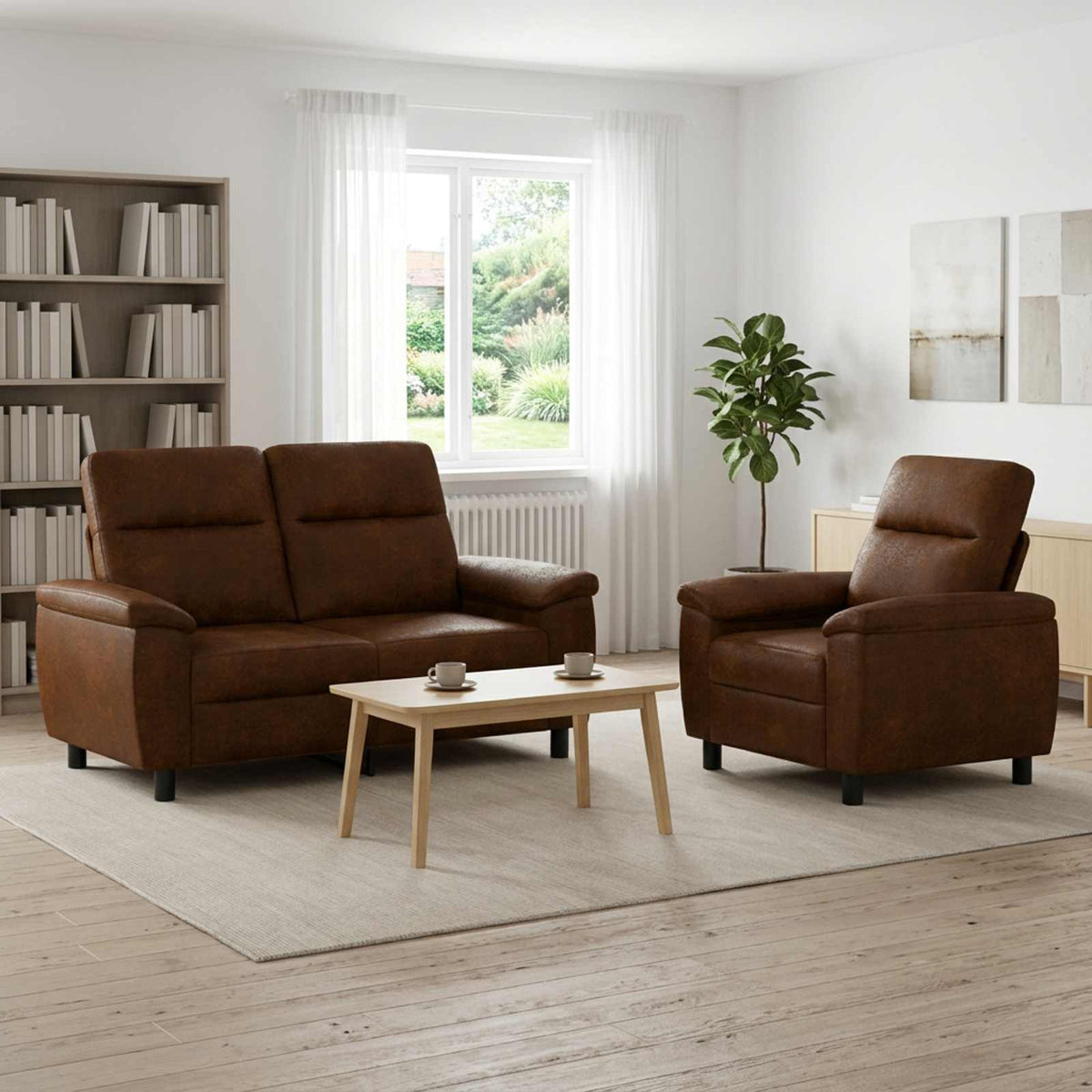 vidaXL Zestaw Sof 2 pcs brązowy Skóra zamszowa