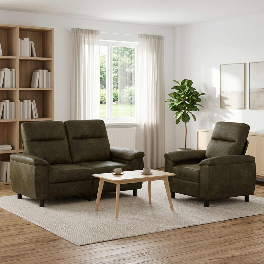 vidaXL Zestaw Sof 2 pcs Zielony wojskowy Skóra zamszowa