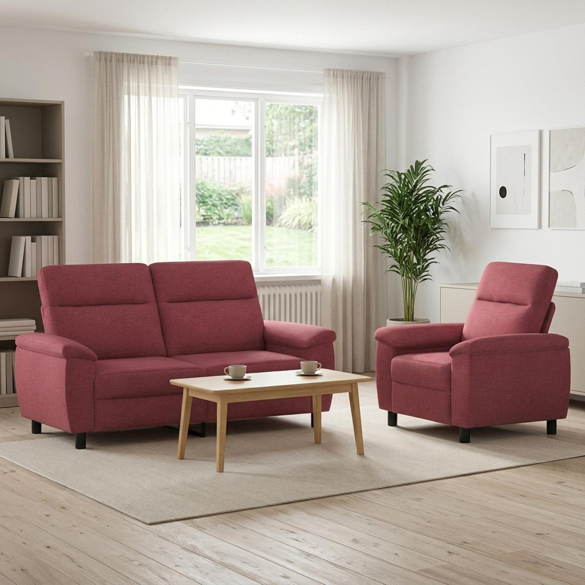 vidaXL Zestaw Sof 2 pcs Czerwone wino tkanina