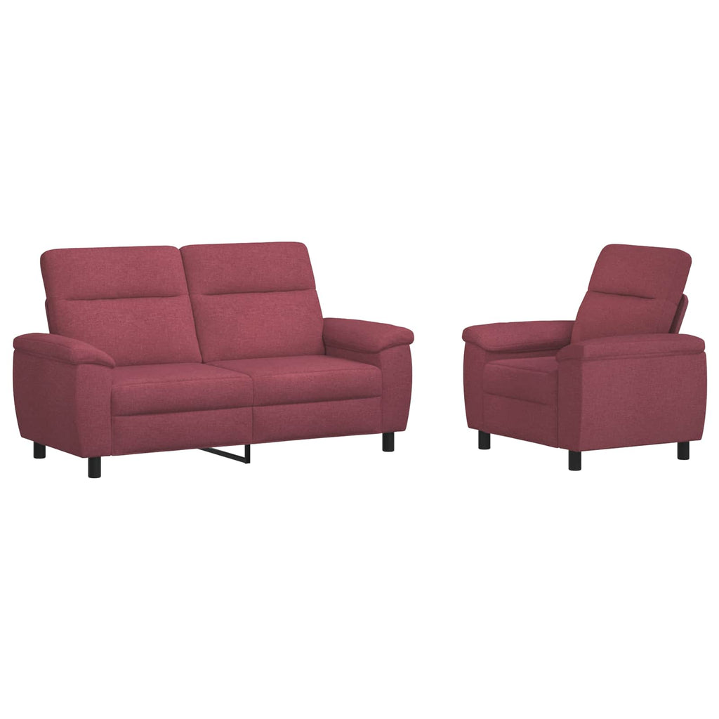 vidaXL Zestaw Sof 2 pcs Czerwone wino tkanina