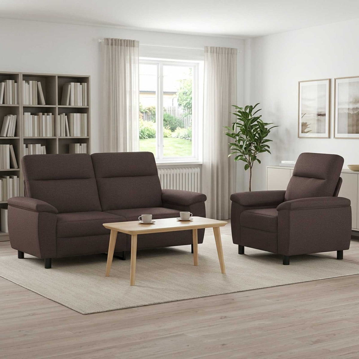 vidaXL Zestaw Sof 2 pcs Ciemny brąz tkanina