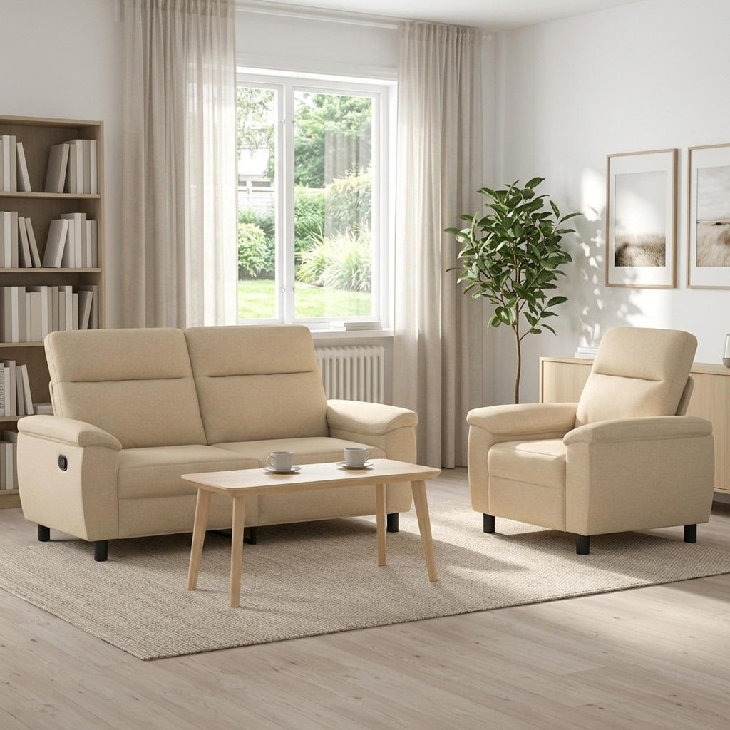 vidaXL Zestaw Sof 2 pcs kremowy tkanina