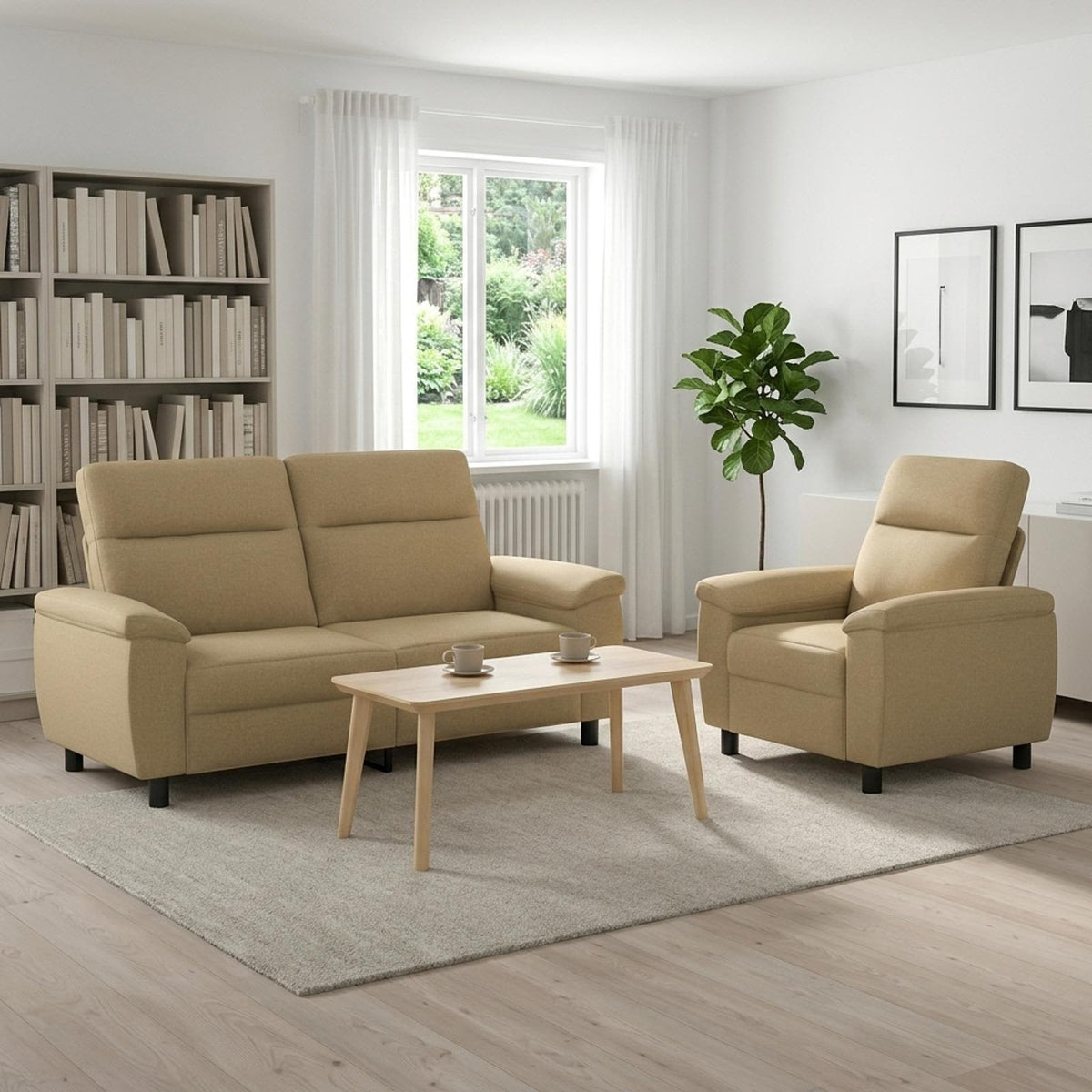 vidaXL Zestaw Sof 2 pcs Jasny Brąz tkanina