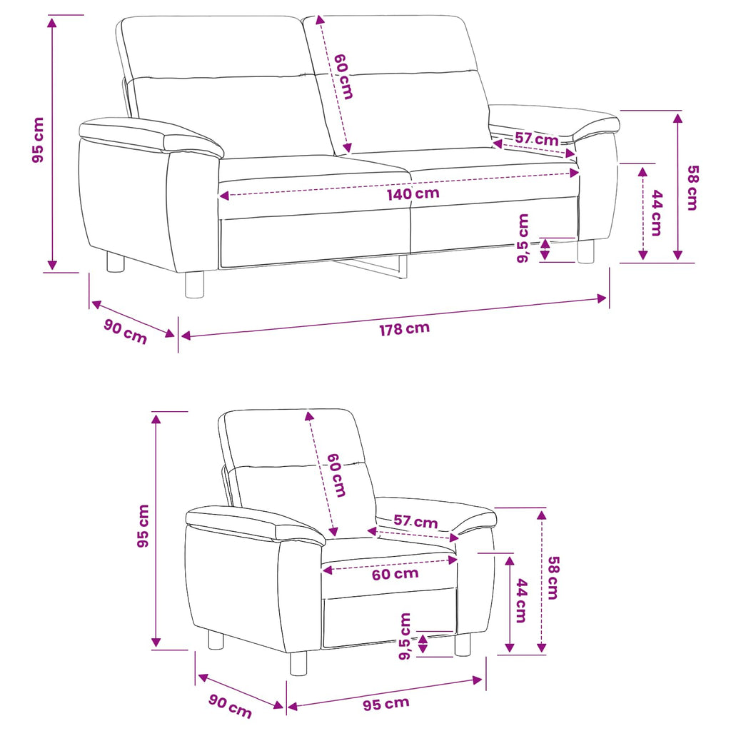 vidaXL Zestaw Sof 2 pcs Jasny Brąz tkanina
