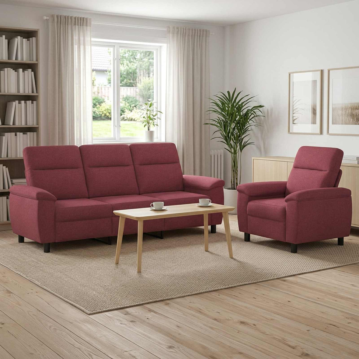 vidaXL Zestaw Sof 2 pcs Czerwone wino tkanina