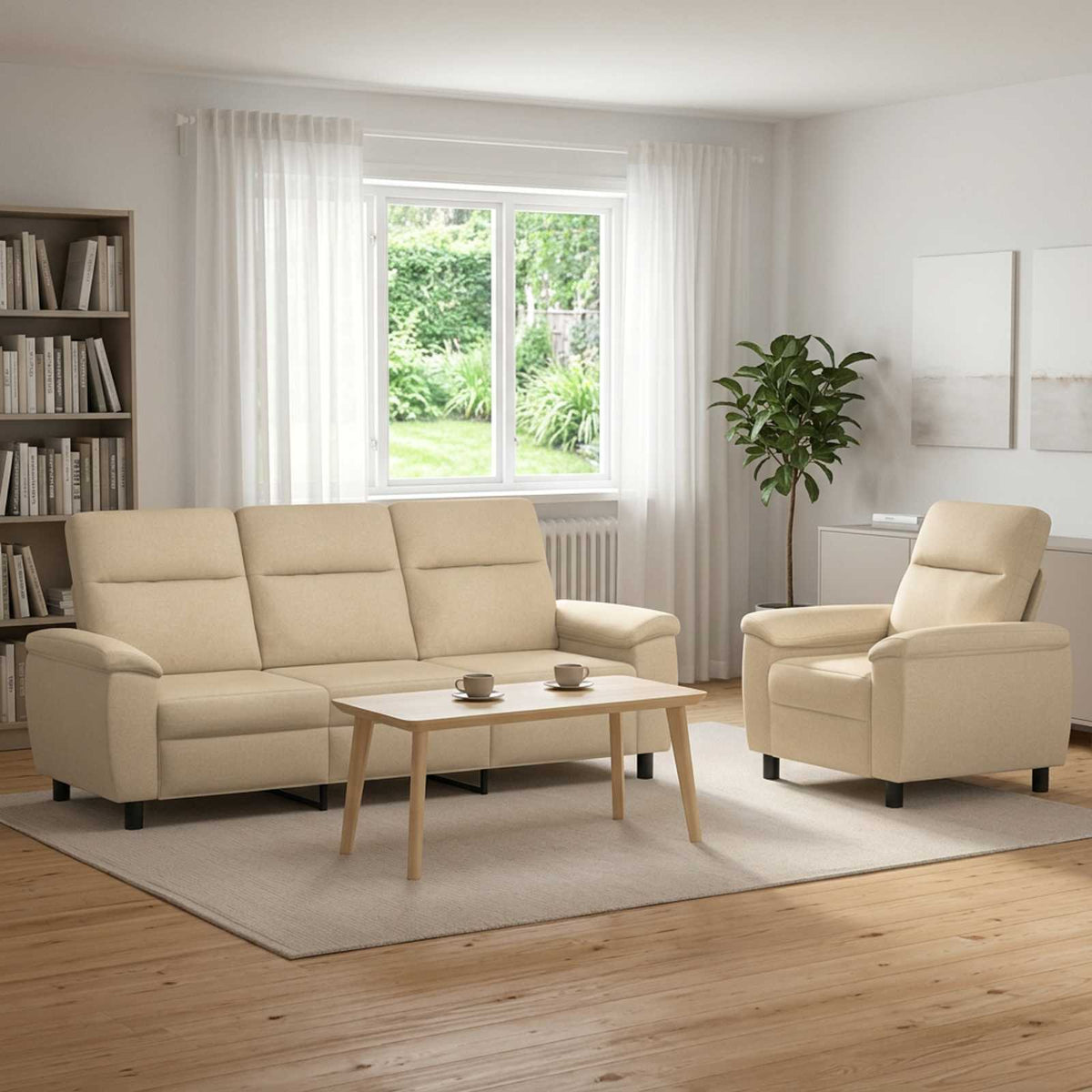 vidaXL Zestaw Sof 2 pcs kremowy tkanina