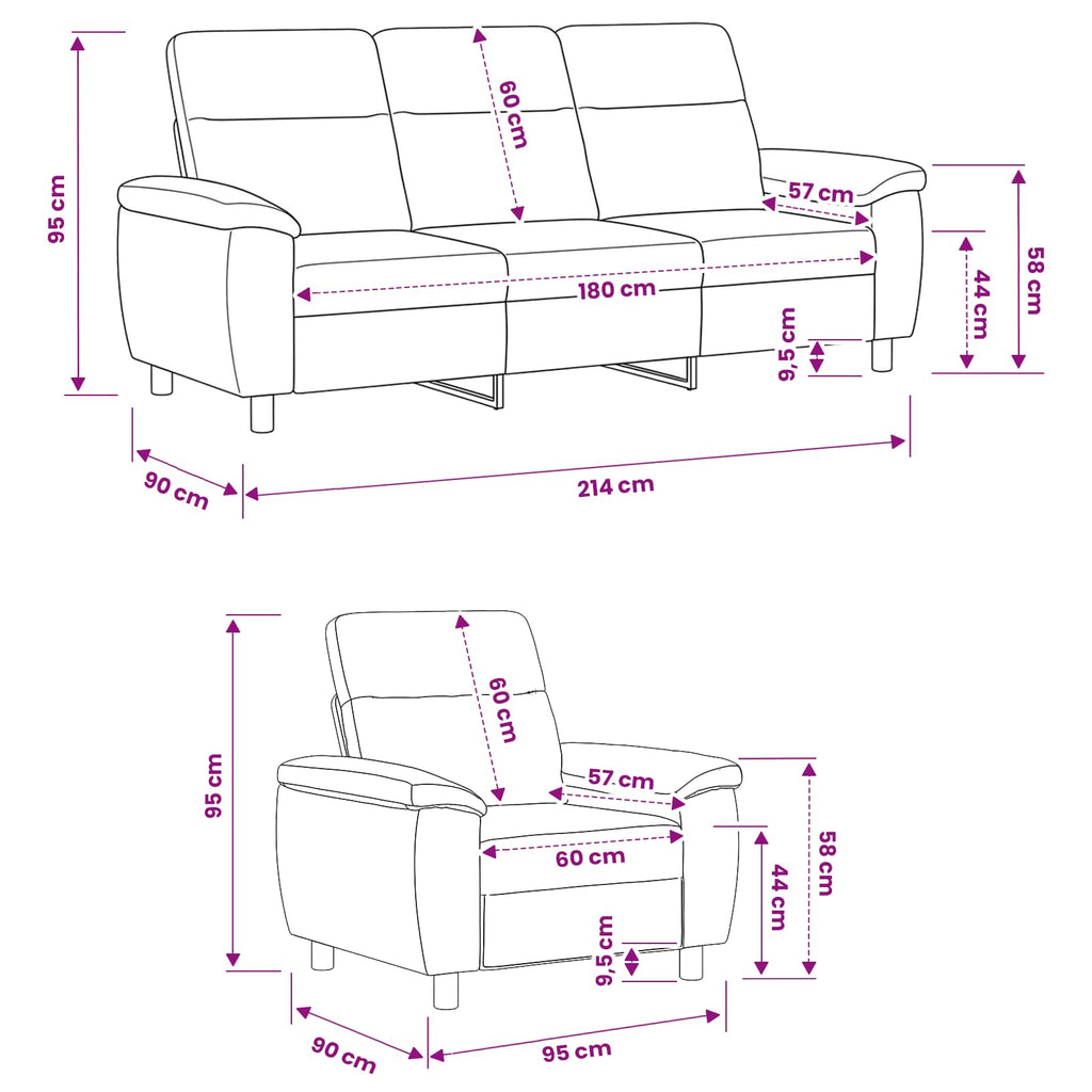 vidaXL Zestaw Sof 2 pcs Szary chmur tkanina