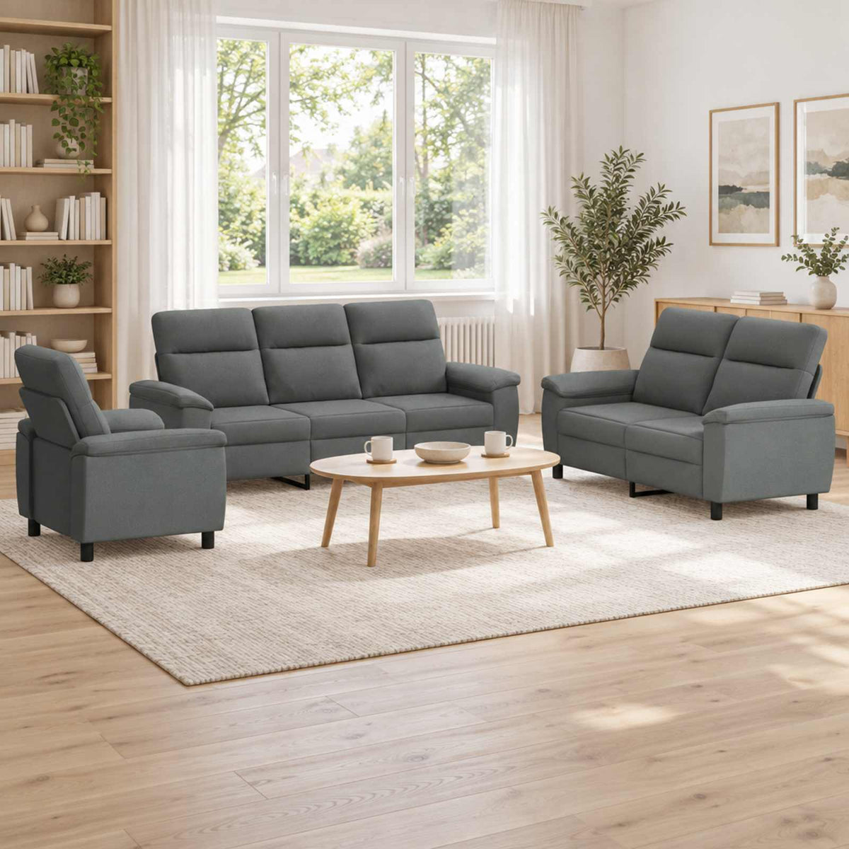 vidaXL Zestaw Sof 3 pcs ciemnoszary tkanina