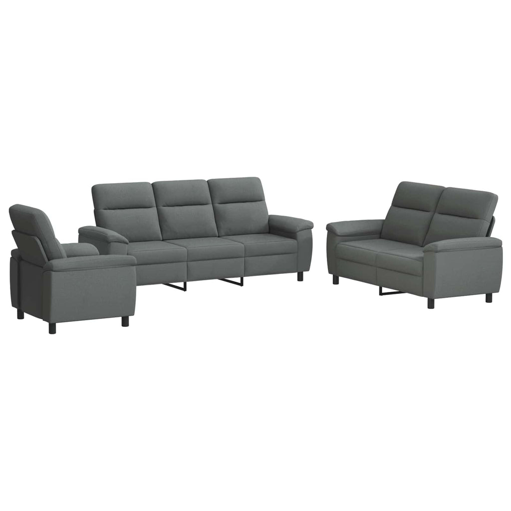 vidaXL Zestaw Sof 3 pcs ciemnoszary tkanina