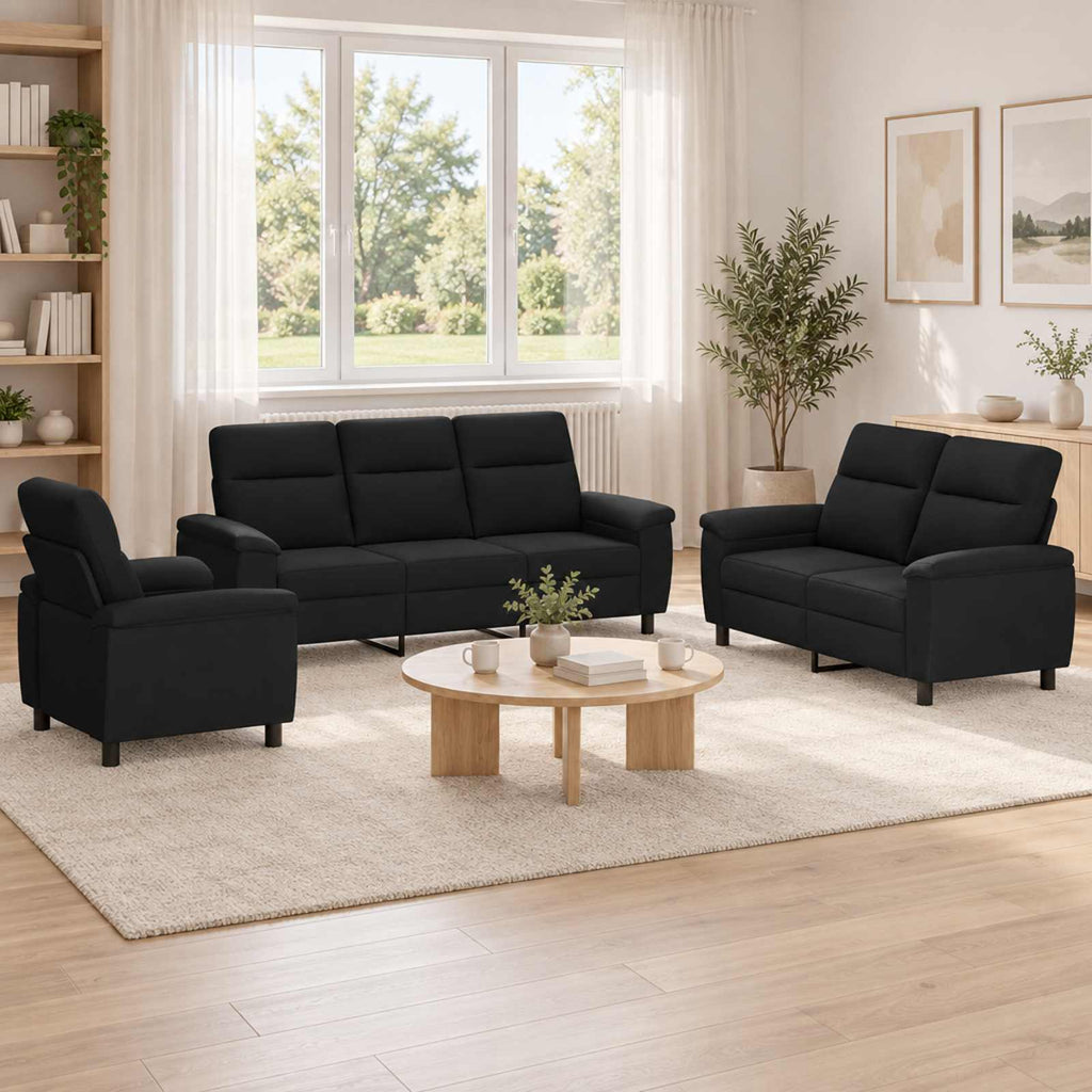 vidaXL Zestaw Sof 3 pcs Czarny tkanina