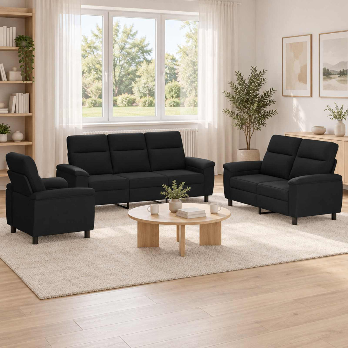 vidaXL Zestaw Sof 3 pcs Czarny tkanina