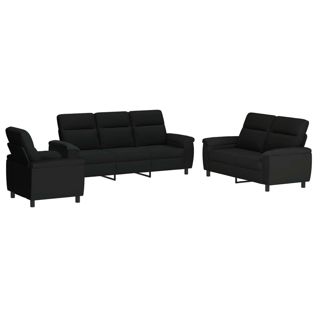 vidaXL Zestaw Sof 3 pcs Czarny tkanina