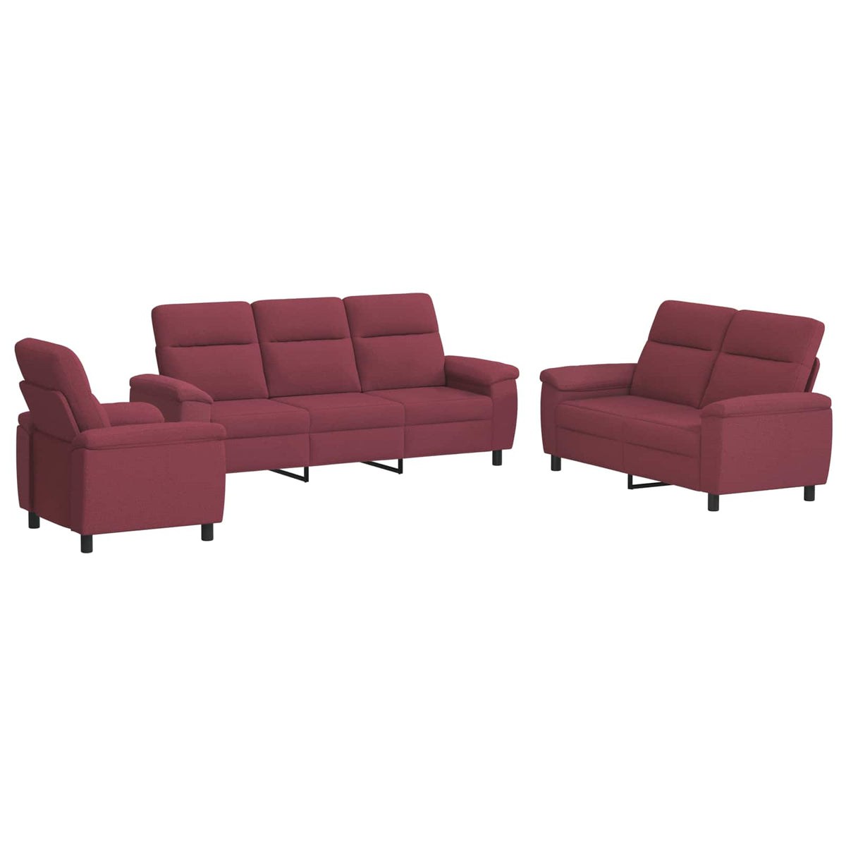 vidaXL Zestaw Sof 3 pcs Czerwone wino tkanina