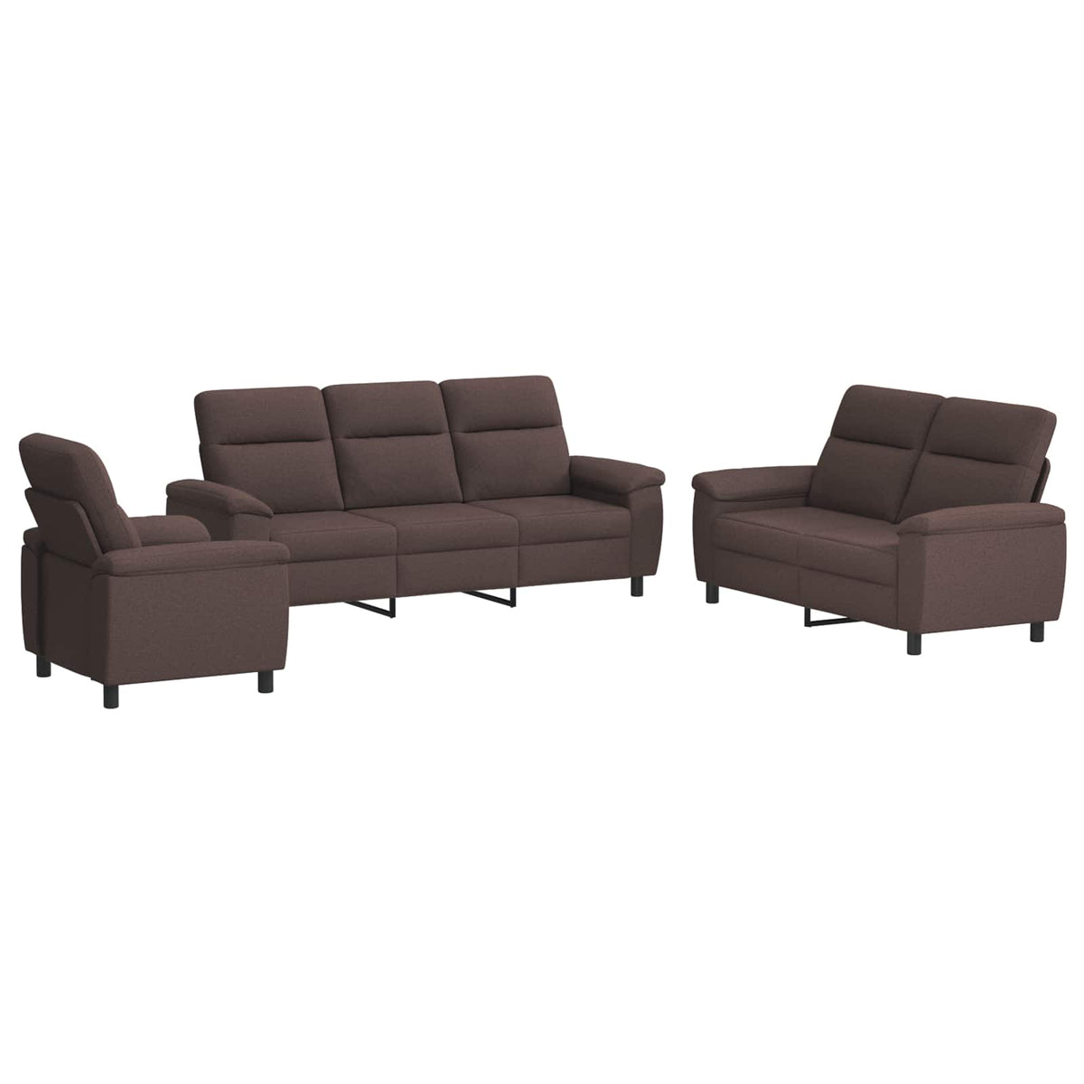 vidaXL Zestaw Sof 3 pcs Ciemny brąz tkanina