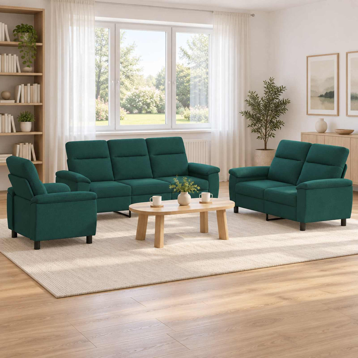 vidaXL Zestaw Sof 3 pcs Ciemnozielony tkanina