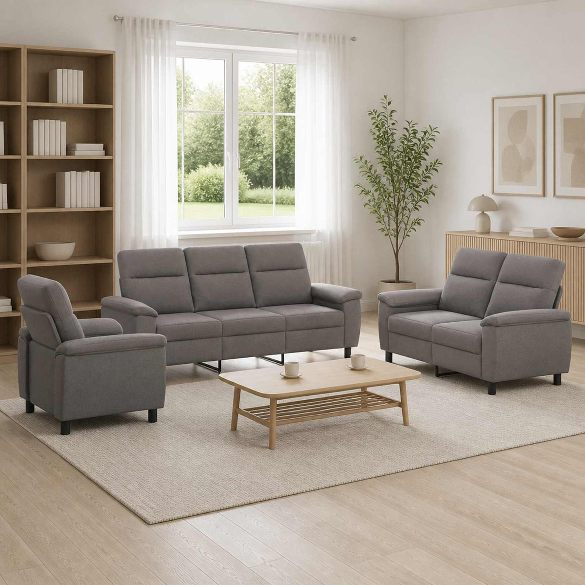 vidaXL Zestaw Sof 3 pcs Ciemnoszary tkanina
