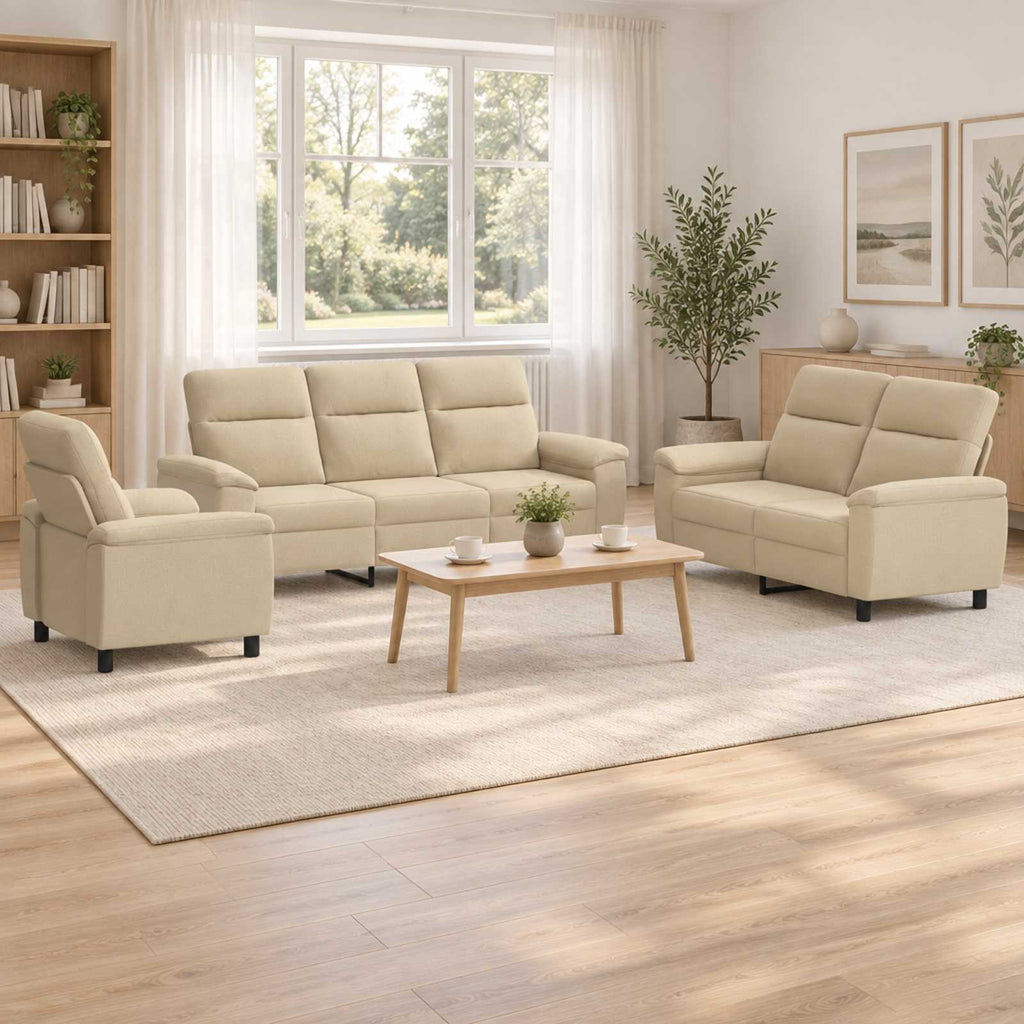 vidaXL Zestaw Sof 3 pcs kremowy tkanina