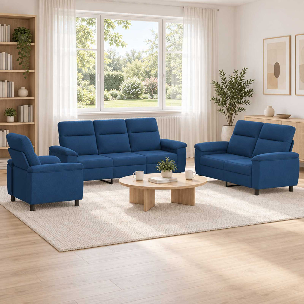 vidaXL Zestaw Sof 3 pcs niebieski tkanina