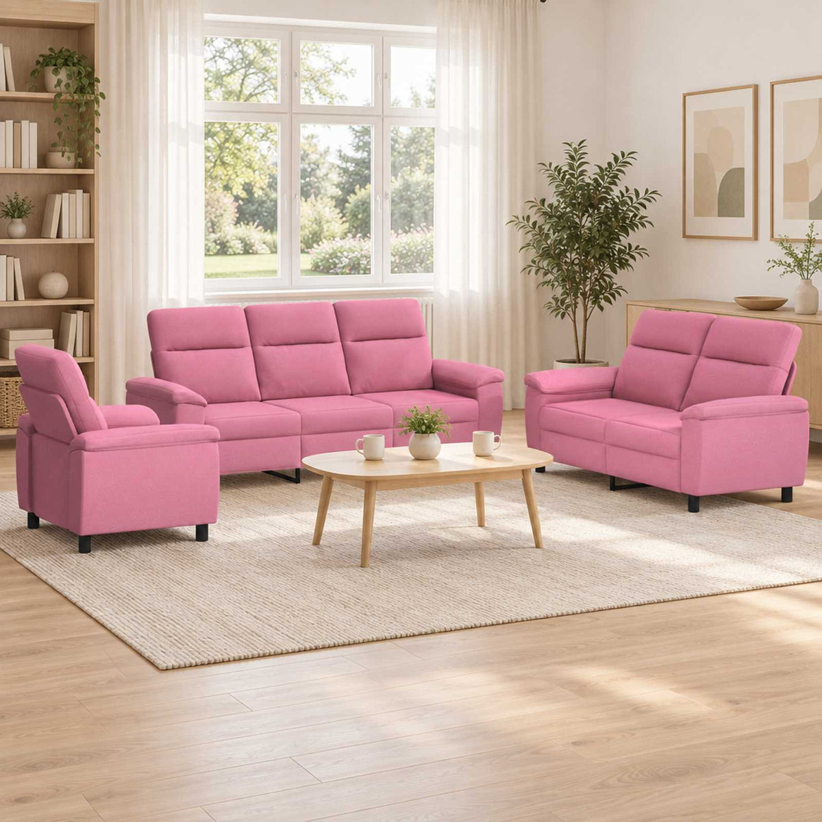 vidaXL Zestaw Sof 3 pcs różowy tkanina