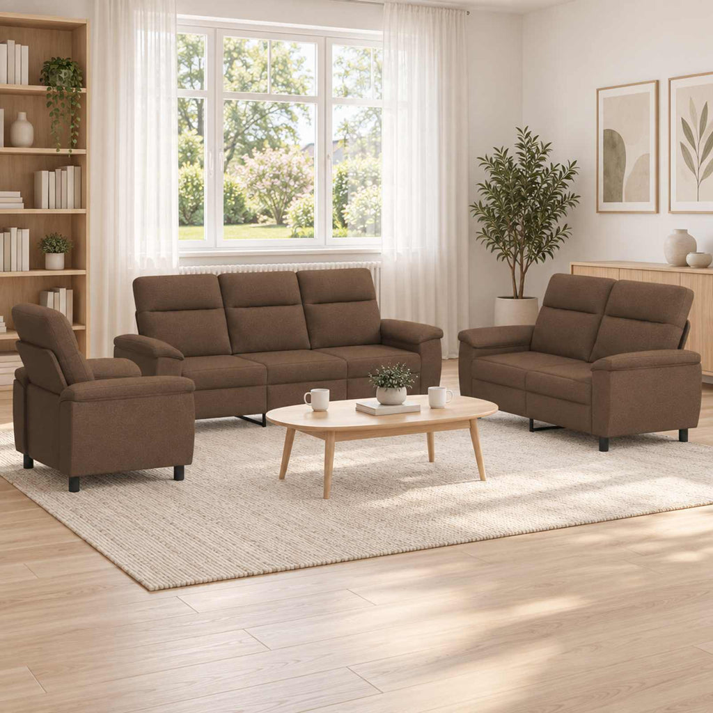 vidaXL Zestaw Sof 3 pcs brązowy tkanina