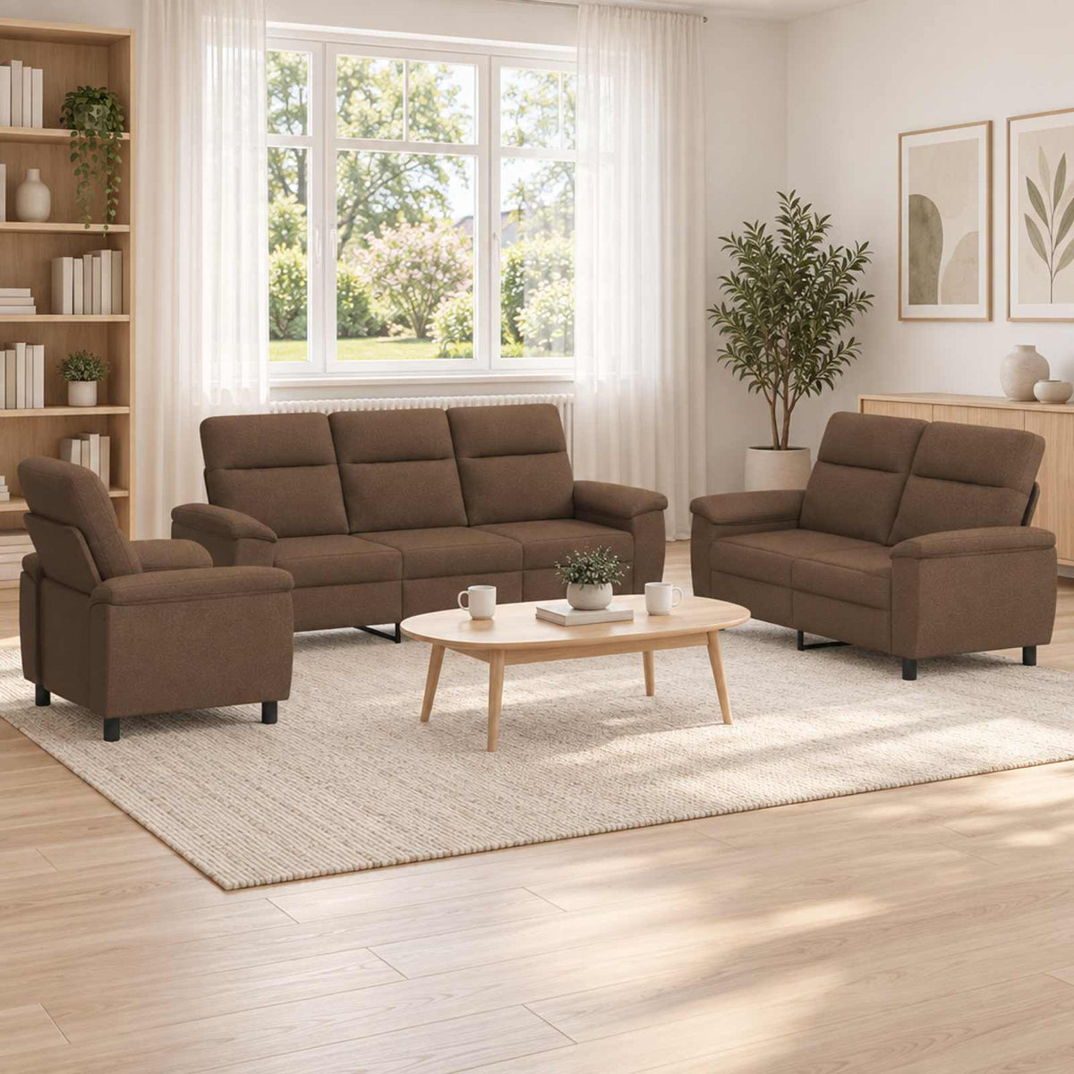 vidaXL Zestaw Sof 3 pcs brązowy tkanina