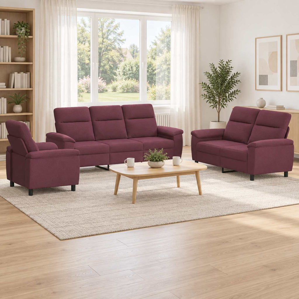 vidaXL Zestaw Sof 3 pcs Fioletowy tkanina