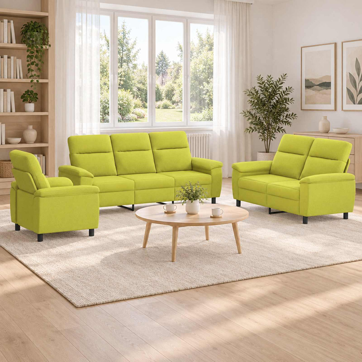 vidaXL Zestaw Sof 3 pcs Jasnozielony tkanina