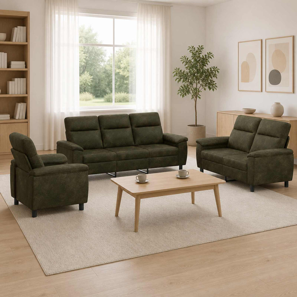 vidaXL Zestaw Sof 3 pcs Zielony wojskowy Skóra zamszowa