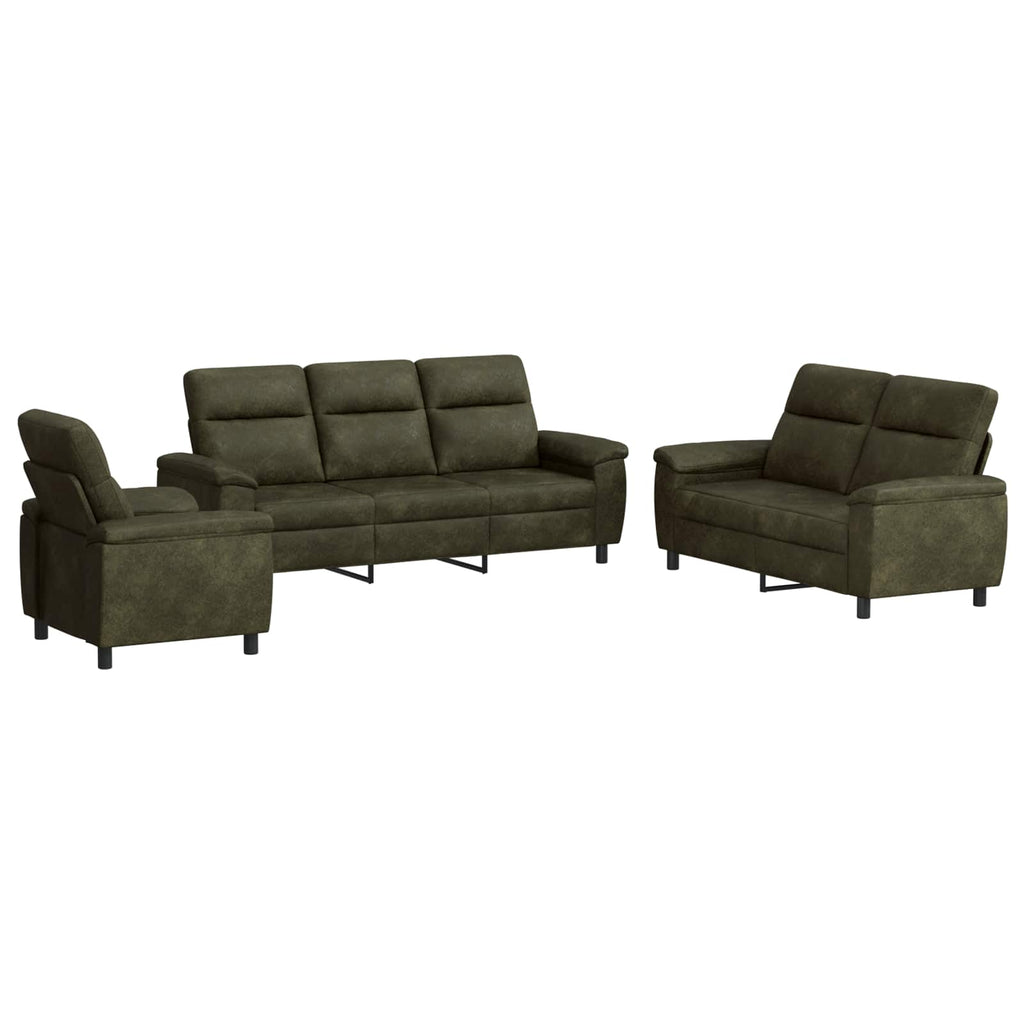 vidaXL Zestaw Sof 3 pcs Zielony wojskowy Skóra zamszowa