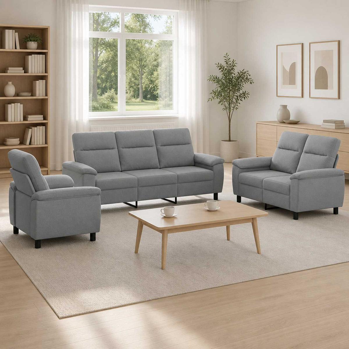 vidaXL Zestaw Sof 3 pcs jasnoszary tkanina