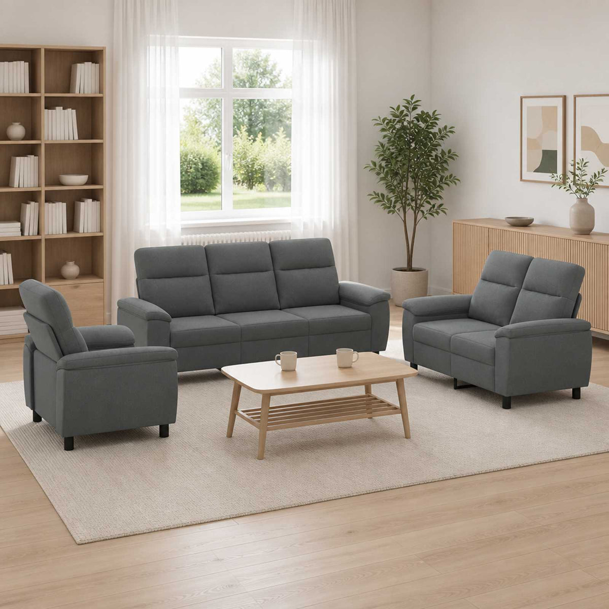 vidaXL Zestaw Sof 3 pcs ciemnoszary tkanina