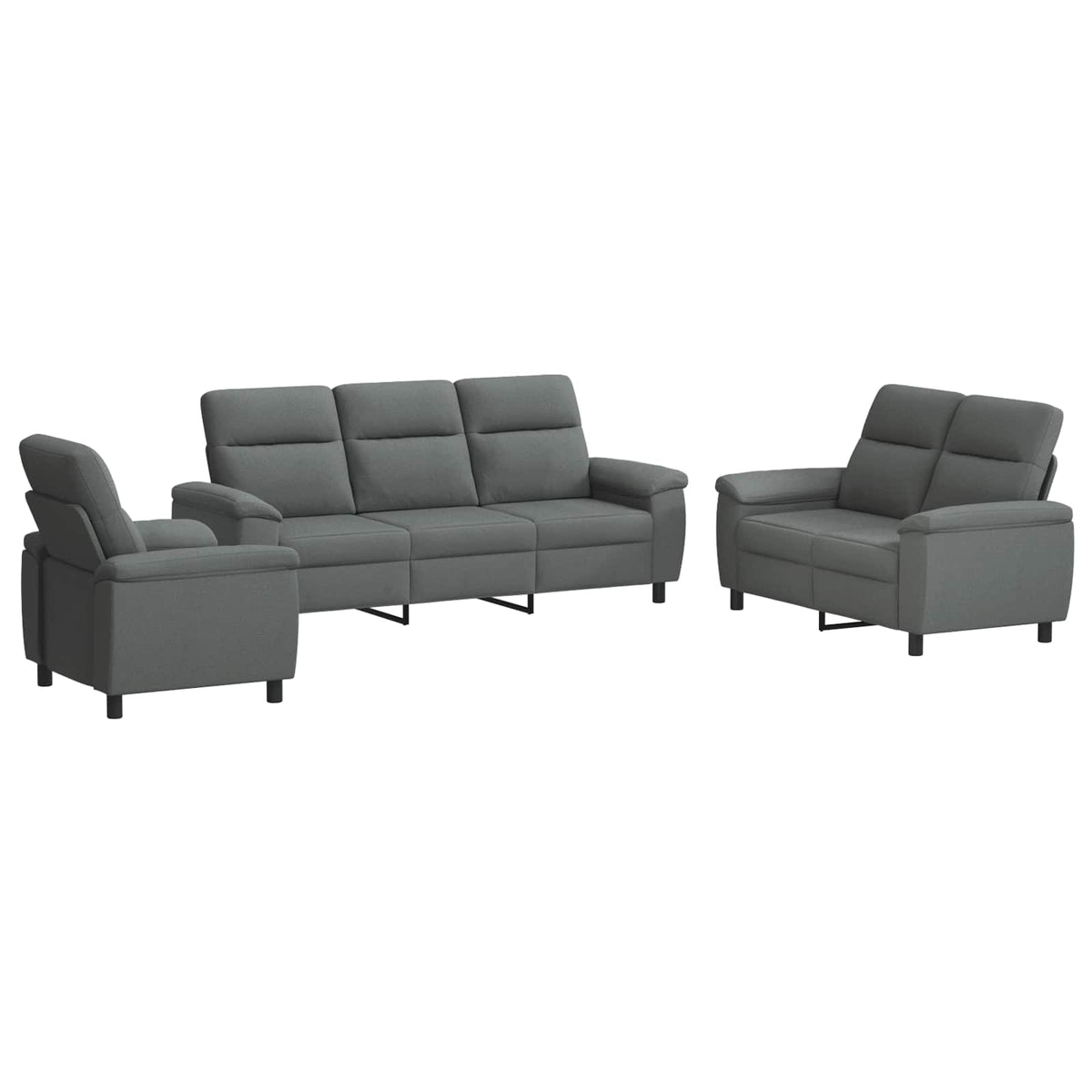 vidaXL Zestaw Sof 3 pcs ciemnoszary tkanina