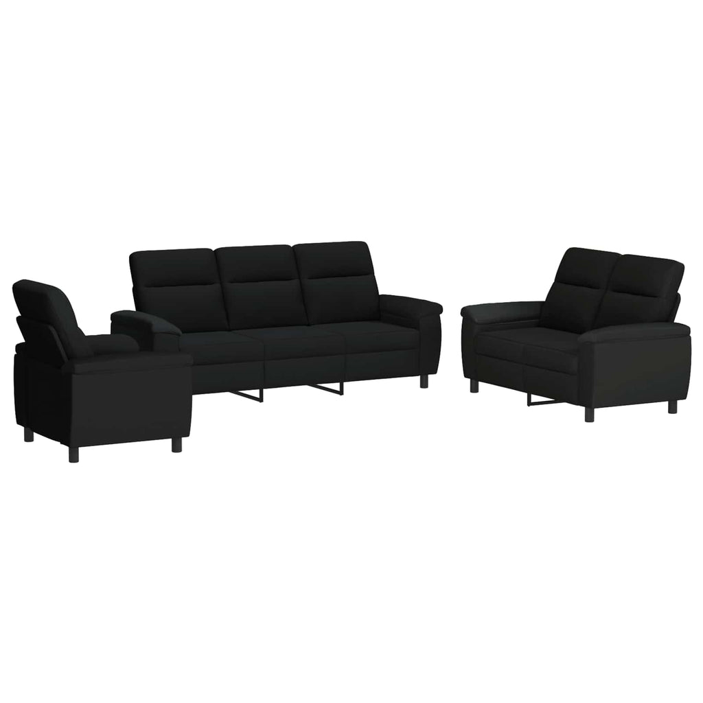 vidaXL Zestaw Sof 3 pcs Czarny tkanina