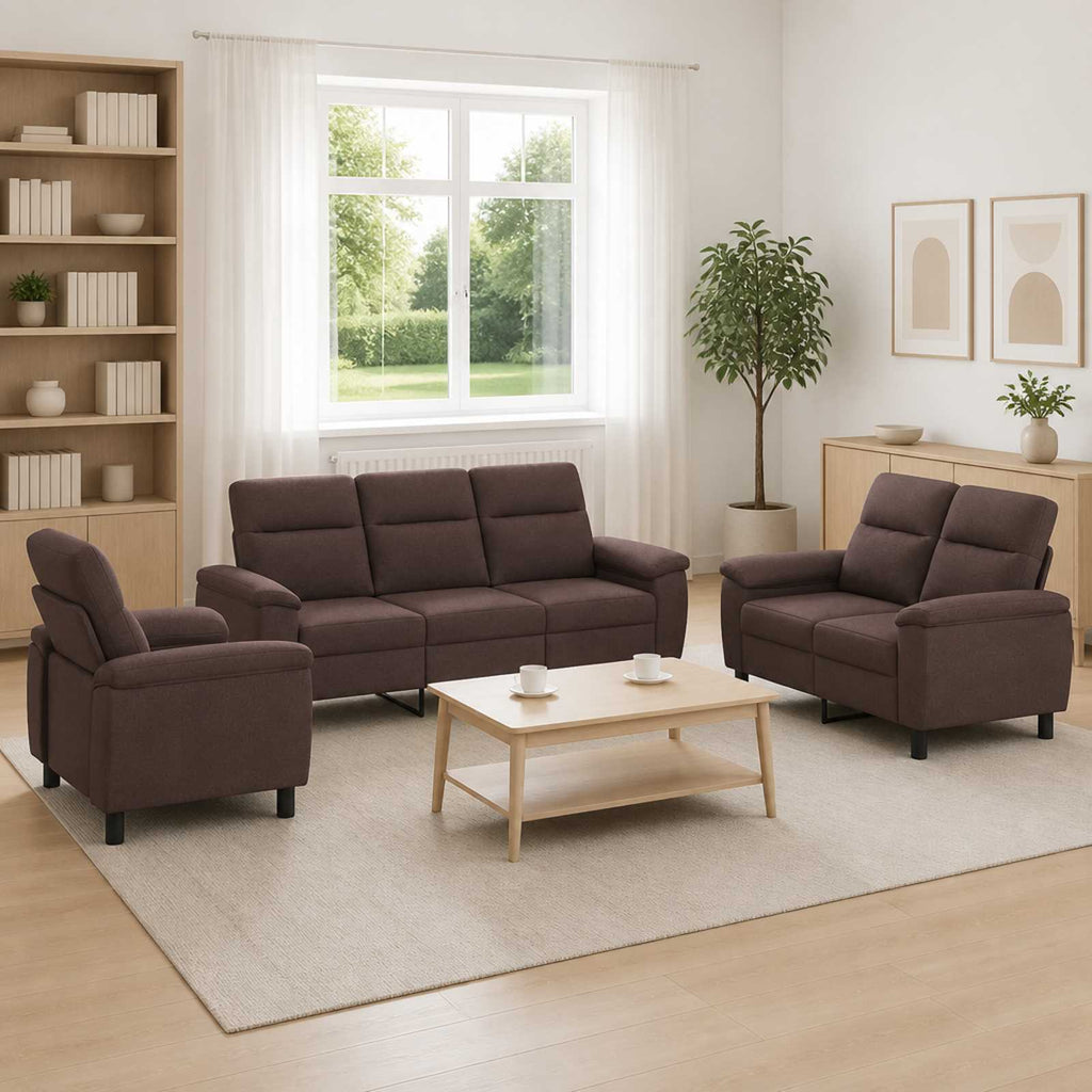 vidaXL Zestaw Sof 3 pcs Ciemny brąz tkanina
