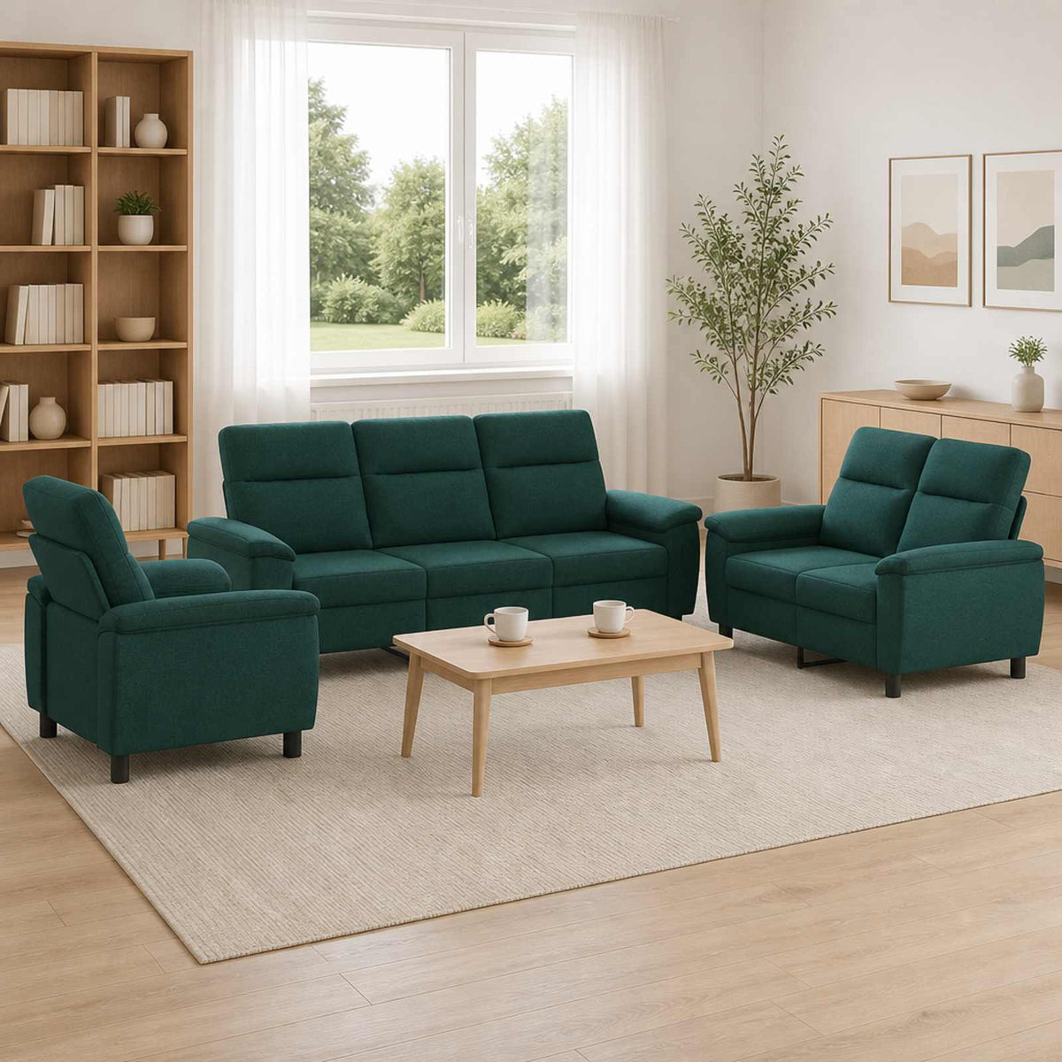 vidaXL Zestaw Sof 3 pcs Ciemnozielony tkanina